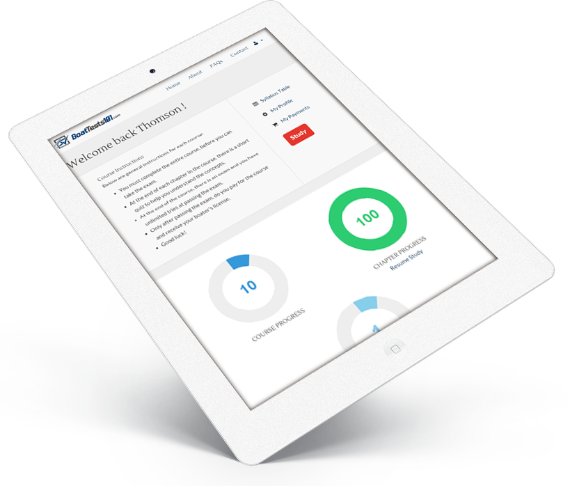 BoatTests101 course preview on a tablet